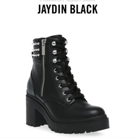 Steve Madden - Jaydin Black Studded Combat Boots - 7 - Picture 1 of 12